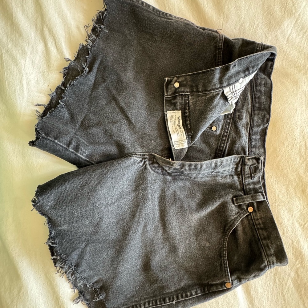 Wrangler Black Frayed Hem Denim Cutoff Shorts